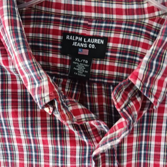 Ralph Lauren Jeans Co. Men's Long Sleeve Shirt Plaid XL Red White Blue Western - Picture 4 of 8